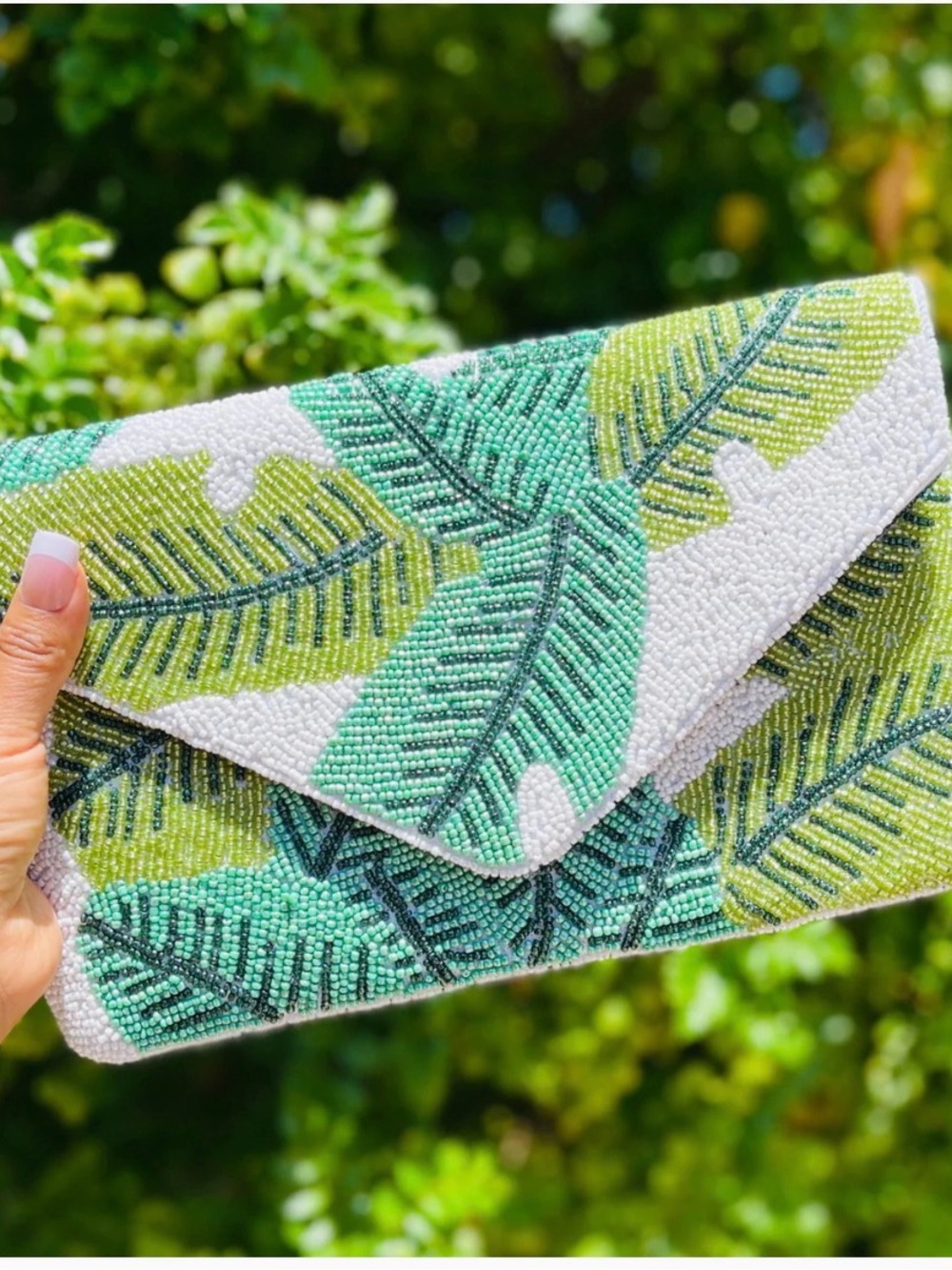 Palm Leaves Beaded Clutch Purse - Like New